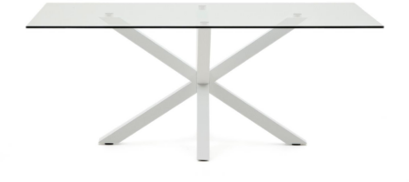 Spisebord Kave Home Argo hærdet glas klar med hvide pulverlakerede stålben 200Ã100 cm